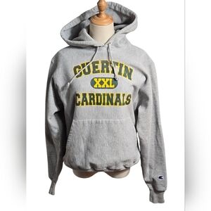 Champion Gray Vintage Reverse Weave Hoodie with Yellow and Green School Logo